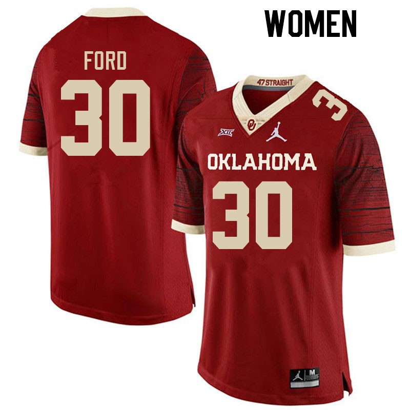 Women #30 Trace Ford Oklahoma Sooners College Football Jerseys Stitched-Retro - Click Image to Close